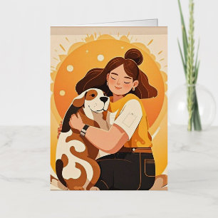 Lovely Girl and dog hug  Foil Greeting Card