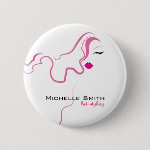 Lovely girl icon  pink hair Hairstyling branding 6 Cm Round Badge