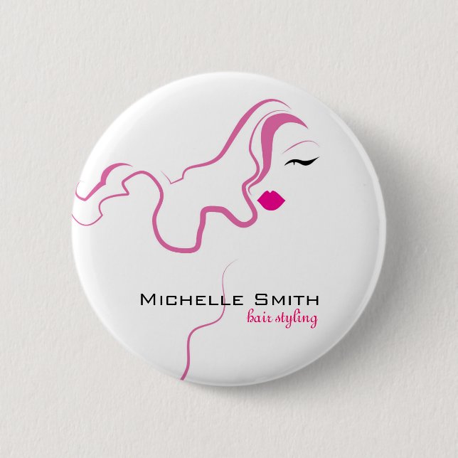 Lovely girl icon  pink hair Hairstyling branding 6 Cm Round Badge (Front)