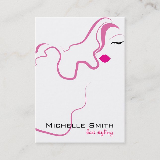 Lovely girl icon  pink hair Hairstyling branding Business Card (Front)