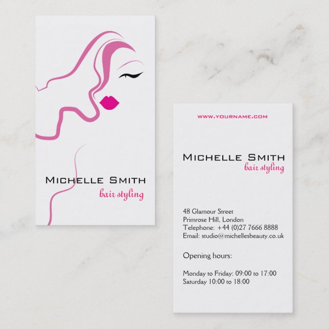 Lovely girl icon  pink hair Hairstyling branding Business Card (Front/Back)