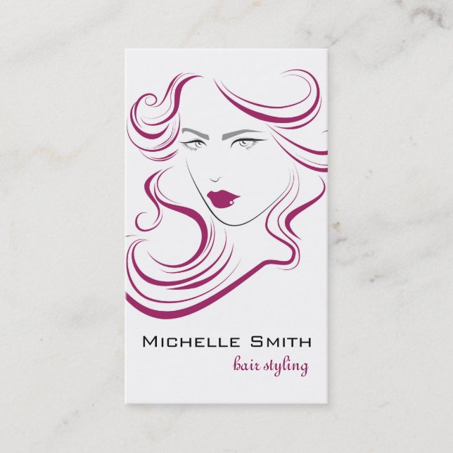 Lovely girl icon  pink hair Hairstyling branding Business Card (Front)