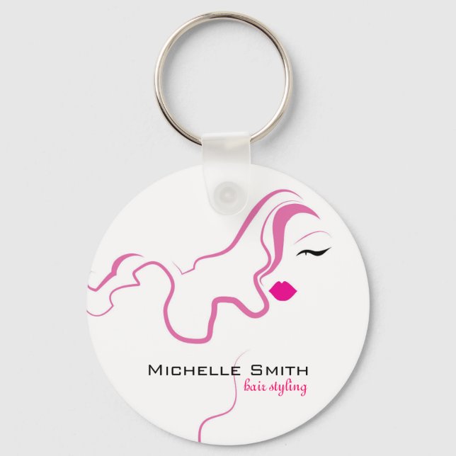 Lovely girl icon  pink hair Hairstyling branding Key Ring (Front)
