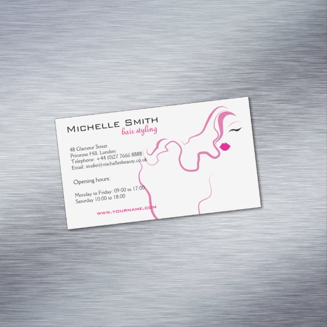 Lovely girl icon  pink hair Hairstyling branding Magnetic Business Card (In Situ)