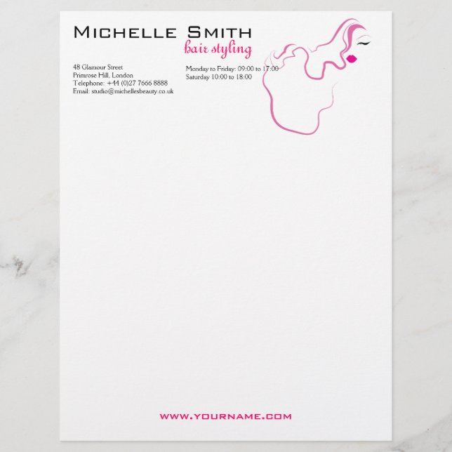 Lovely girl icon  pink hair Hairstyling branding Personalized Letterhead (Front)