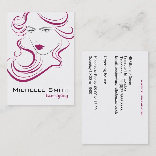 Lovely girl icon purple hair Hairstyling branding Business Card (Front/Back)
