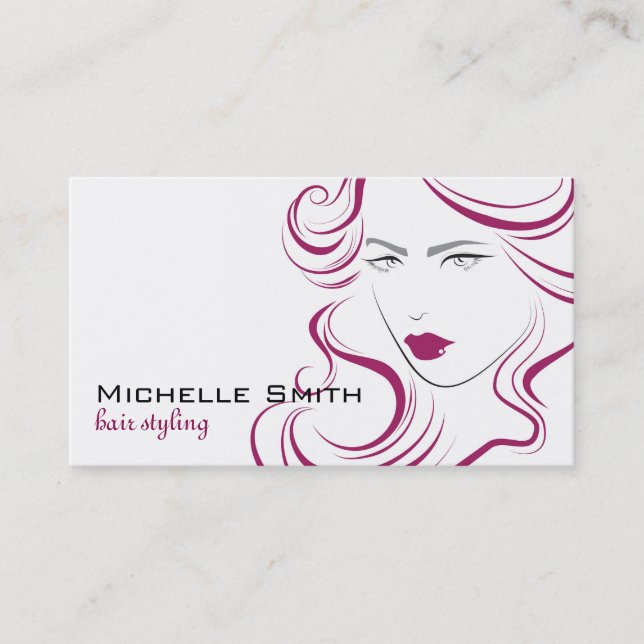 Lovely girl icon purple hair Hairstyling branding Business Card (Front)