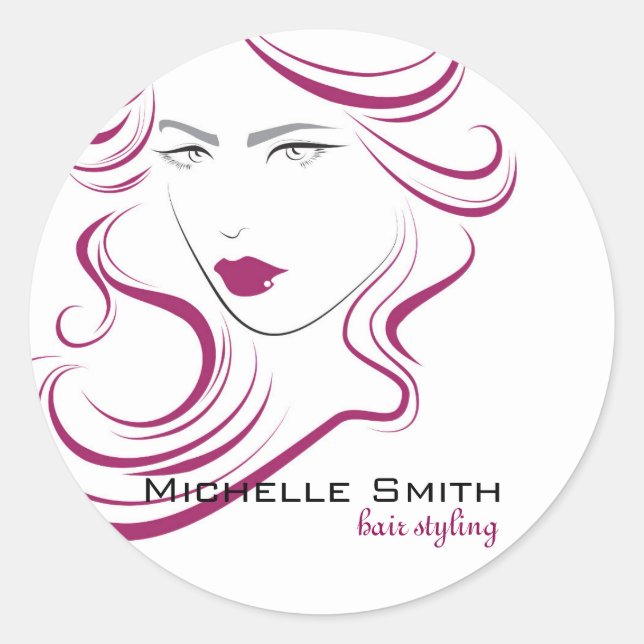Lovely girl icon purple hair Hairstyling branding Classic Round Sticker (Front)