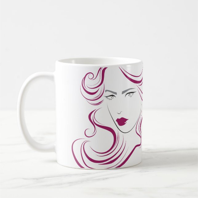Lovely girl icon purple hair Hairstyling branding Coffee Mug (Left)