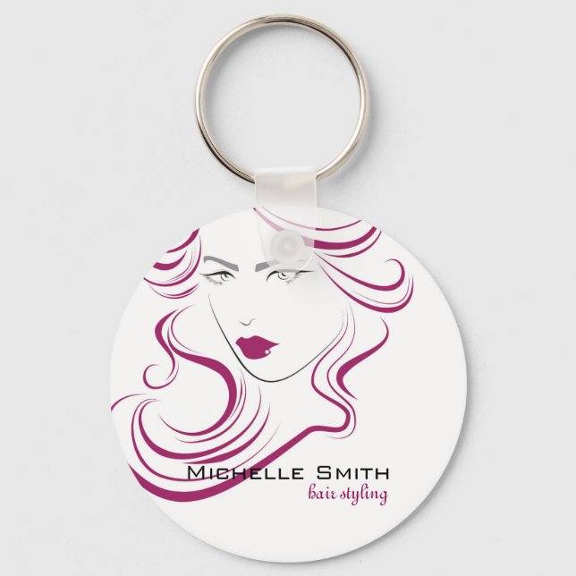 Lovely girl icon purple hair Hairstyling branding Key Ring (Front)