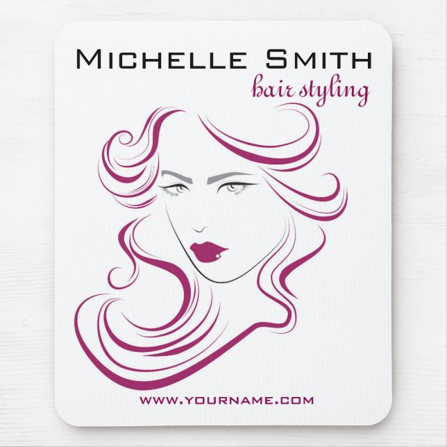 Lovely girl icon purple hair Hairstyling branding Mouse Mat (Front)