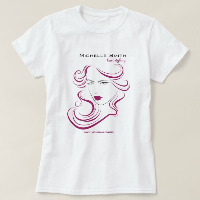 Lovely girl icon purple hair Hairstyling branding T-Shirt (Design Front)