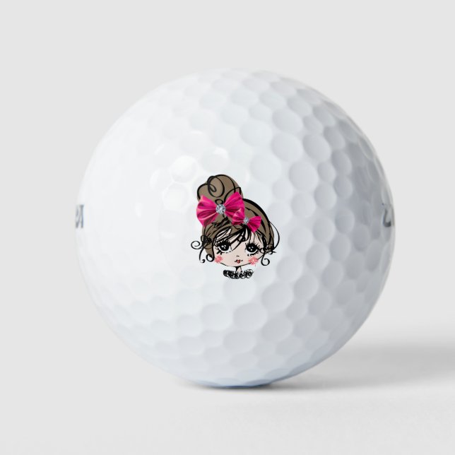lovely ,girl , pink ,bow, sweet, cute, child, kids golf balls (Front)