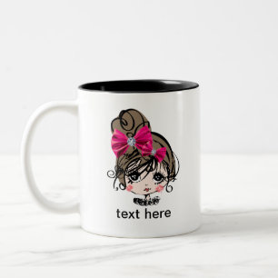 lovely ,girl , pink ,bow, sweet, cute, child, kids Two-Tone coffee mug