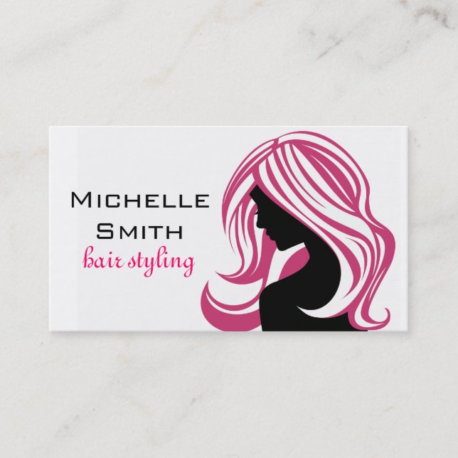 Lovely girl with pink hair Hairstyling branding Business Card (Front)