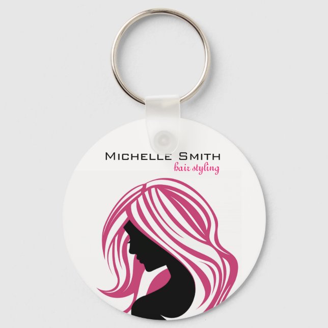 Lovely girl with pink hair Hairstyling branding Key Ring (Front)