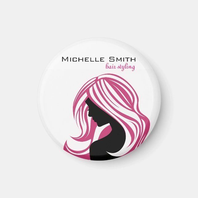 Lovely girl with pink hair Hairstyling branding Magnet (Front)