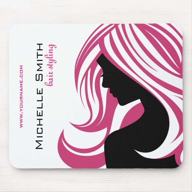 Lovely girl with pink hair Hairstyling branding Mouse Mat (Front)