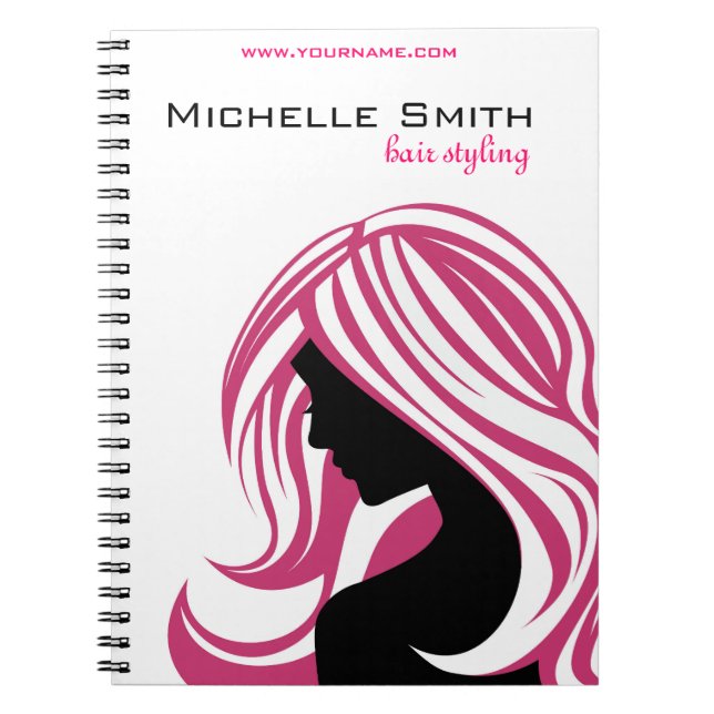 Lovely girl with pink hair Hairstyling branding Notebook (Front)