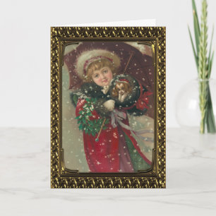 Lovely Girl With Puppy - Vintage Fine Art Card