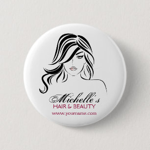 Lovely girl with wavy hair and Makeup Icon 6 Cm Round Badge