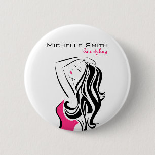 Lovely girl with wavy hair Hairstyling branding 6 Cm Round Badge