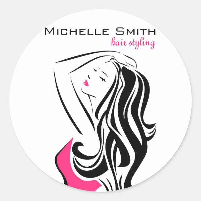Lovely girl with wavy hair Hairstyling branding Classic Round Sticker (Front)