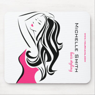 Lovely girl with wavy hair Hairstyling branding Mouse Mat