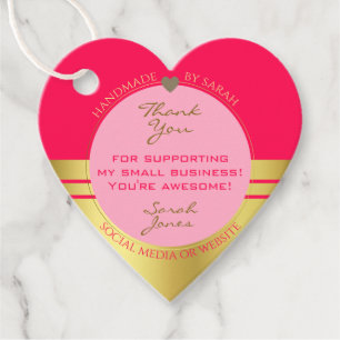 Lovely Girly Pink & Gold with Cute Heart Thank You Favour Tags
