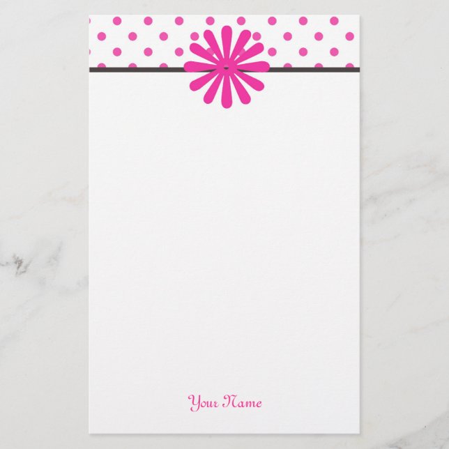 Lovely, girly pink polka dots custom personalise stationery (Front)