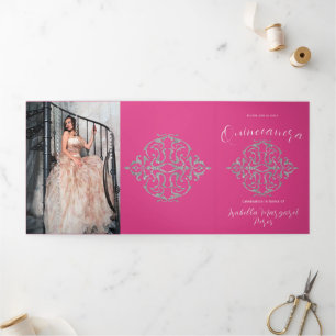 Lovely Glitter Quinceanera Tri-Fold Invitation