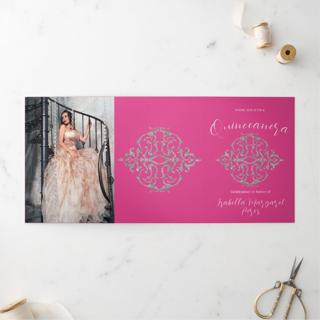 Lovely Glitter Quinceanera Tri-Fold Invitation (Outside)