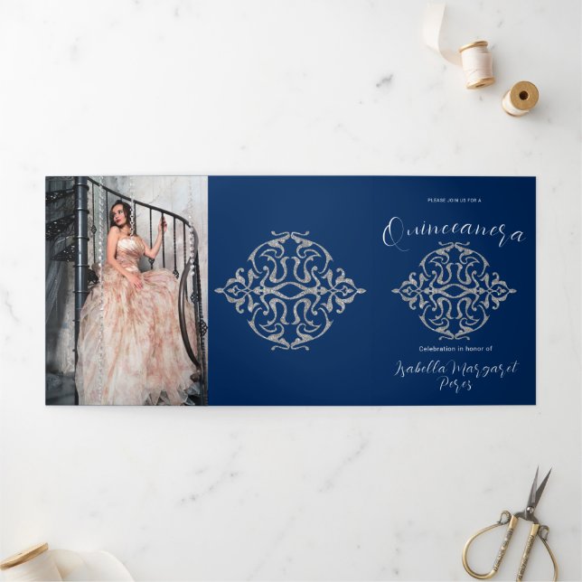 Lovely Glitter Quinceanera Tri-Fold Invitation (Outside)