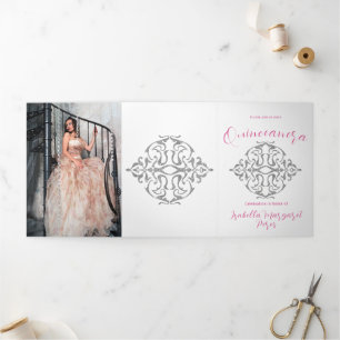 Lovely Glitter Quinceanera Tri-Fold Invitation