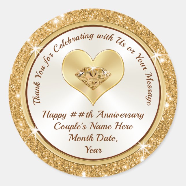 Lovely Gold and White Happy Anniversary Stickers (Front)