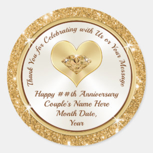 Lovely Gold and White Happy Anniversary Stickers