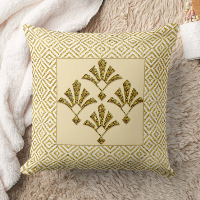 Lovely Gold Art Deco Motif Cushion. Cushion (Blanket)