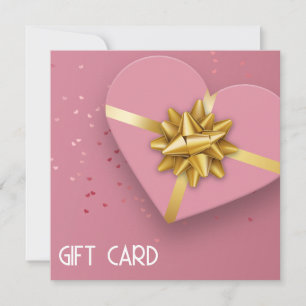 Lovely Gold Bow Pink Heart Gift Box Gift Card