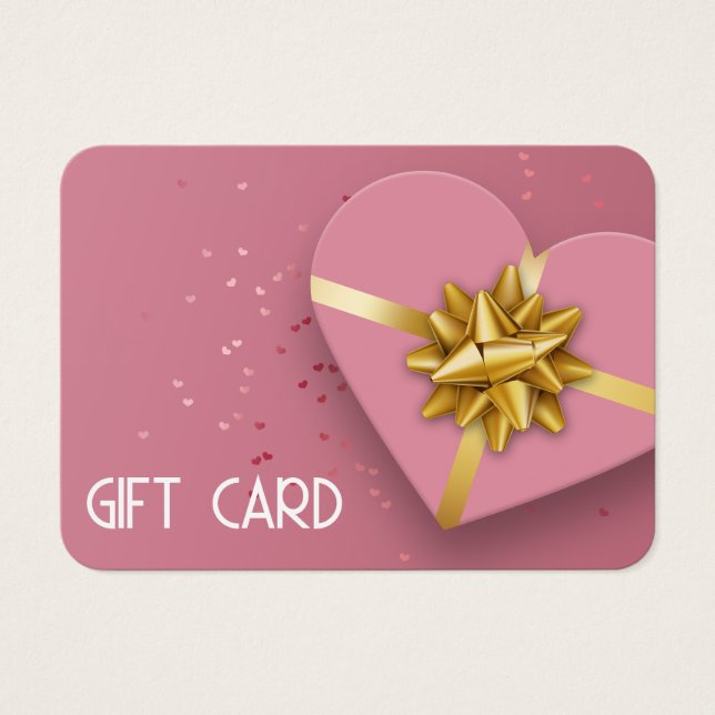 Lovely Gold Bow Pink Heart Gift Box Gift Card (Front)