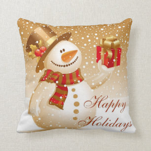 Lovely Gold Christmas Snowman Cushion