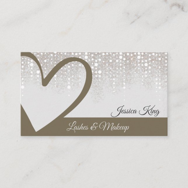 Lovely Gold Dripping Heart Calligraphy Lashes Business Card (Front)