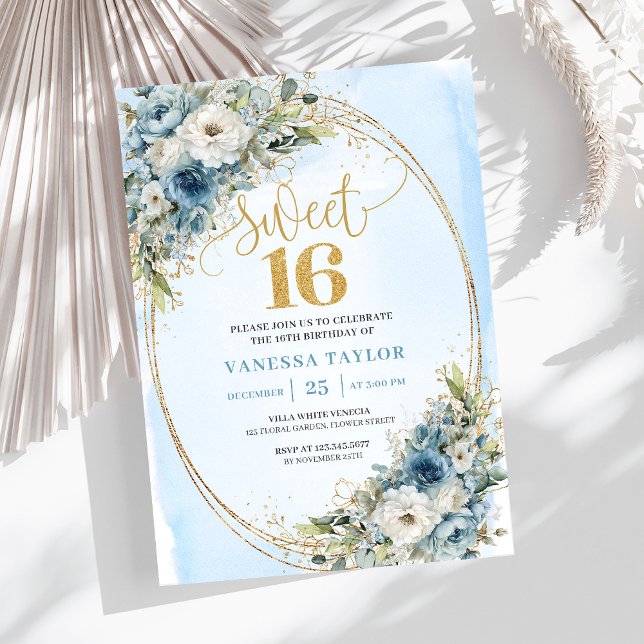 Lovely Gold Glitter Frame Sweet Sixteen Birthday  Invitation (Lovely Gold Glitter Frame Sweet Sixteen Birthday Invitation

)