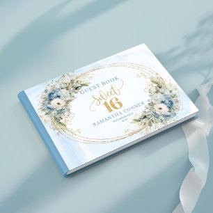 Lovely Gold Glitter Frame Sweet Sixteen Sign In Guest Book