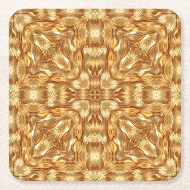Lovely golden abstract pattern square paper coaster (Front)