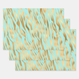 Lovely Golden animal print mint background Wrapping Paper Sheet