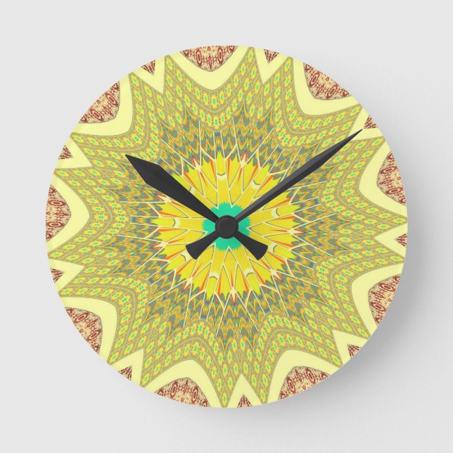 Lovely Golden Yellow African ethnic tribal pattern Round Clock (Front)