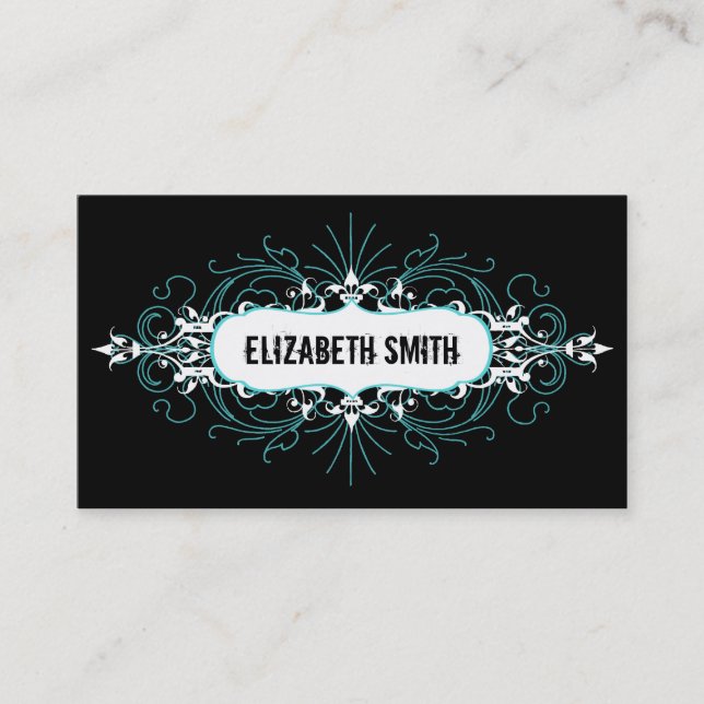 Lovely Gothic Business Card Teal/Black (Front)