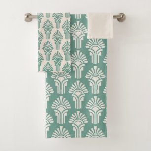 Lovely Green and Cream Art Deco Bath Set. Towel Set