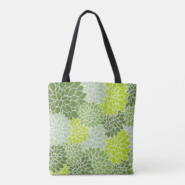Lovely Green and Grey Dahlia Floral  Tote Bag (Back)