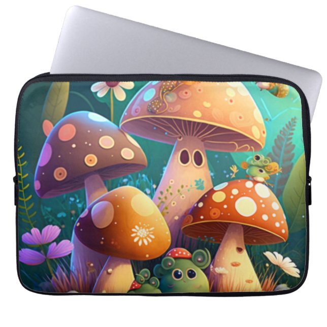 Lovely green cute baby muchrooms    laptop sleeve (Front)